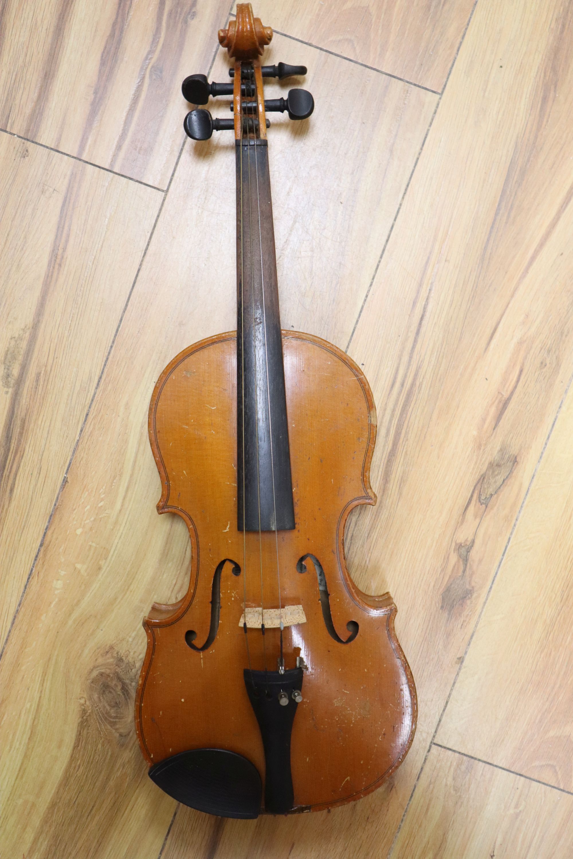 A 3/4 size violin, labelled Stradavarius, cased